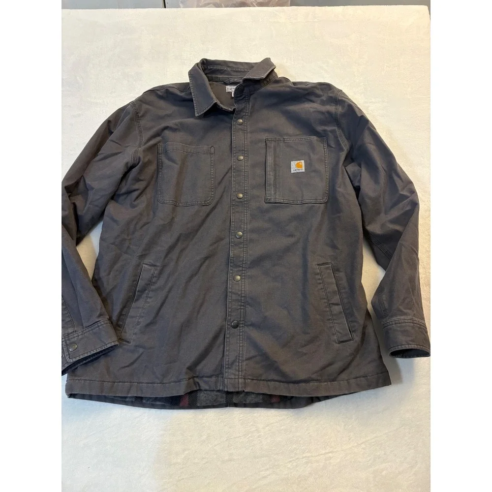Carhartt Mens Rigby Fleece Lined Shirt Jac Shadow Gray Canvas Jacket 102851 XL